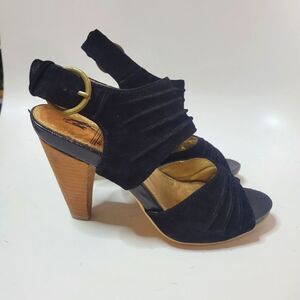 Hush Puppies Black Suede Leather Heeled Sandals